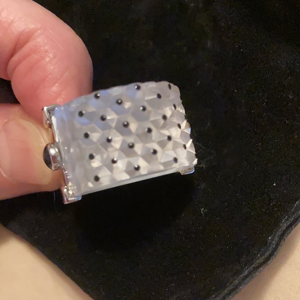 Lalique Silver Rectangular Cactus Ring Size 51 - image 7